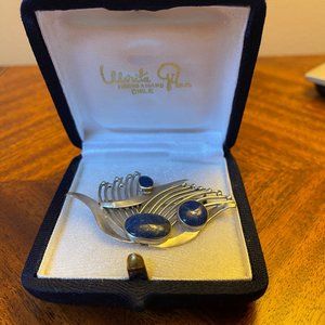 Vtg Mod 950 Silver Lapis Brooch